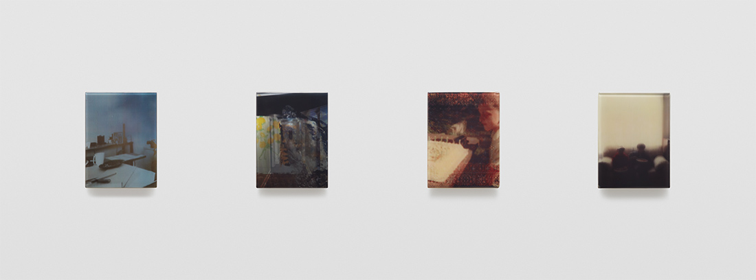 Four discrete mixed media panels of sequence 7 in artist Sadie Benning's Pain Thing